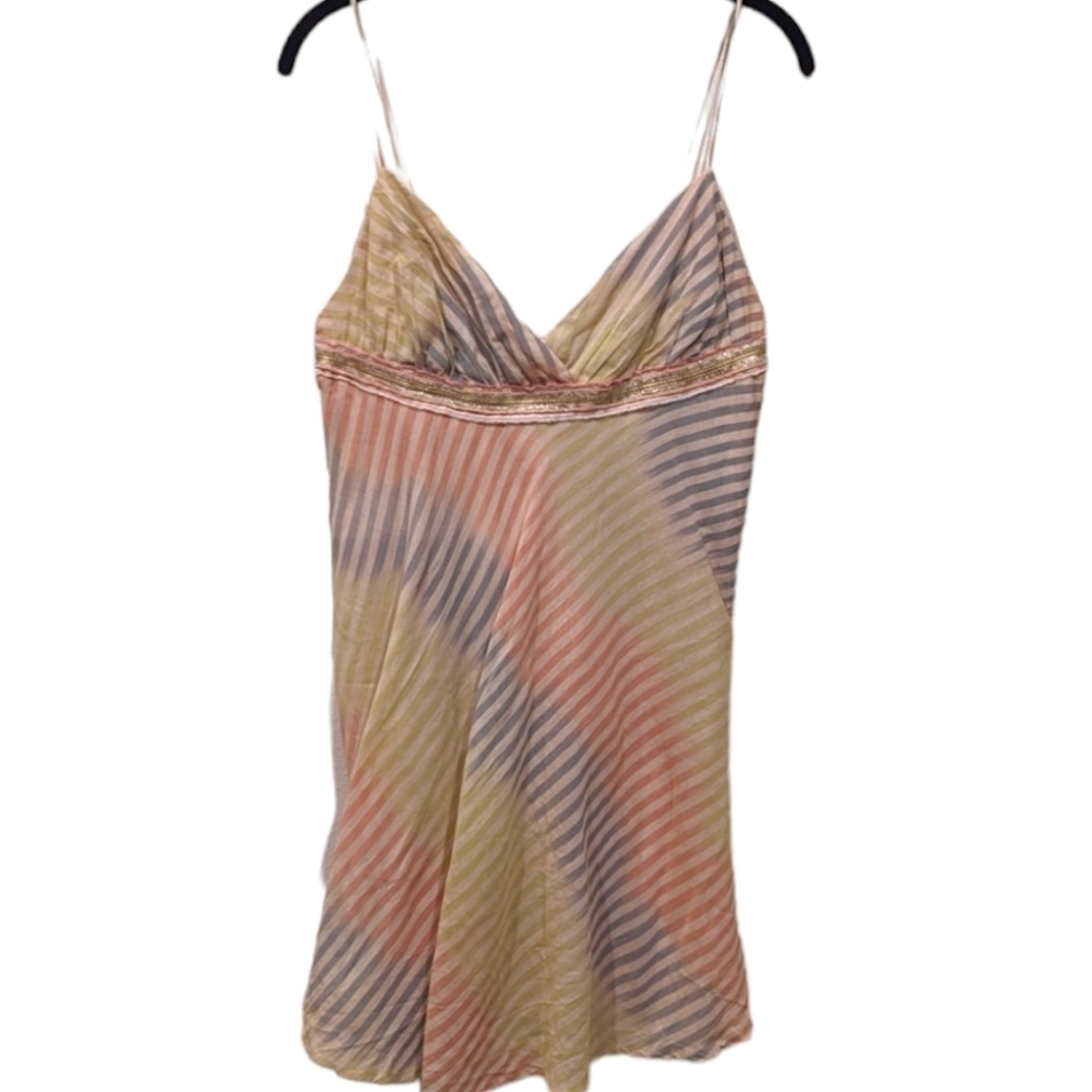 Alexia Admor Multi Color Striped Spaghetti Strap Chiffon Layer Boho Dress (M)